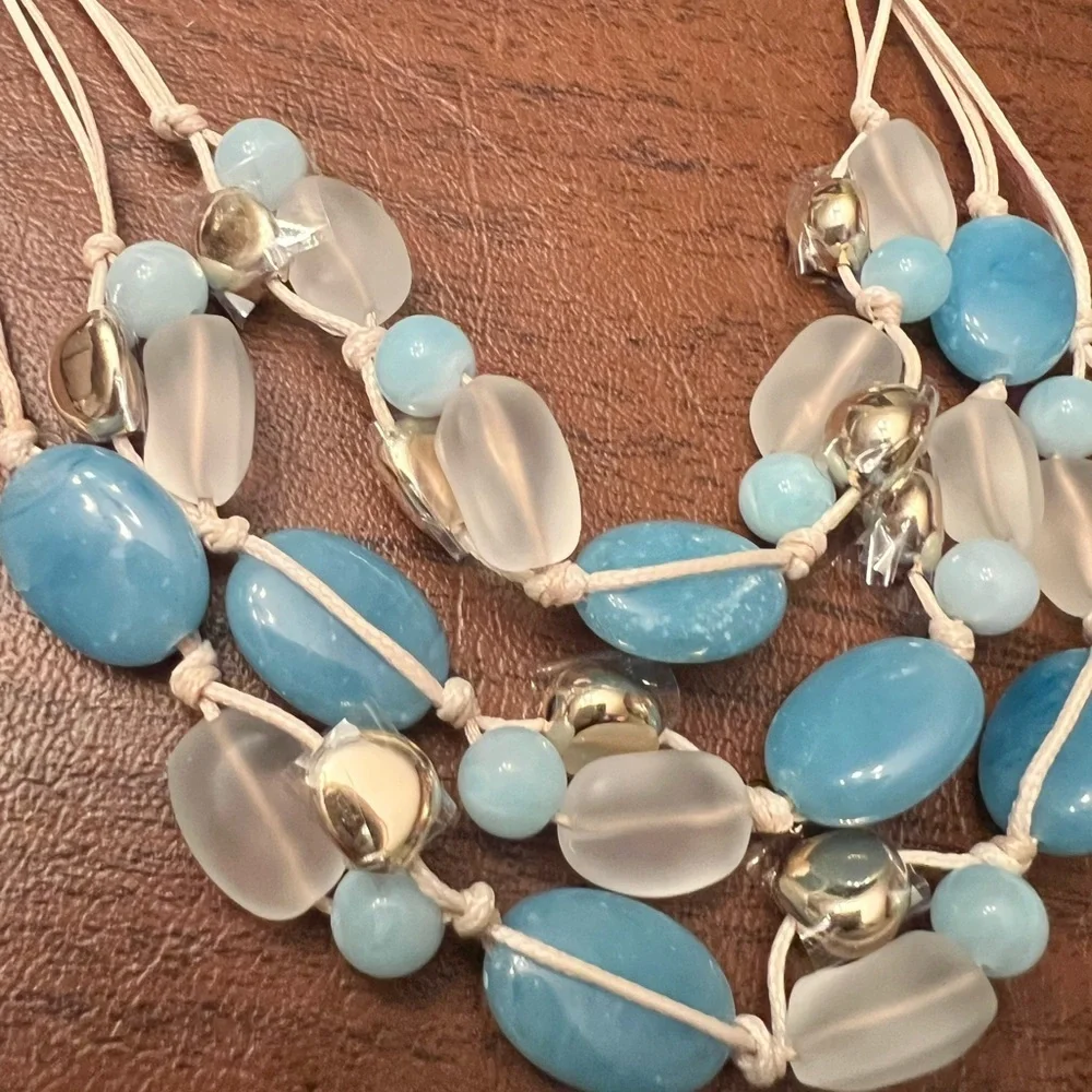 Park Lane Oceanic Beaded Necklace| Aqua and Frosted White Beads | New